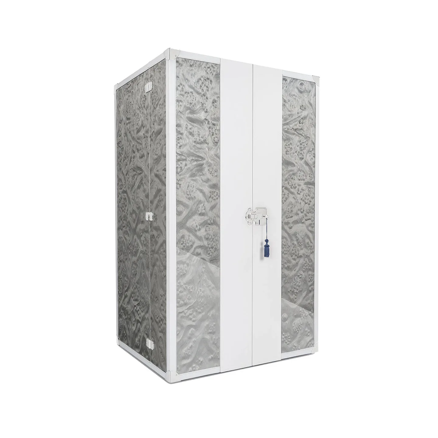 خزانة مجوهرات خفيفة فاخرة من الخشب الصلب ممتدة من الأرض حتى السقف مع مرآة