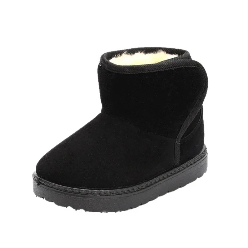 

Детские теплые однотонные низкие ботинки на липучке для девочек, зимние модные зимние ботинки для мальчиков, утепленные бархатные короткие ботинки на мягкой подошве