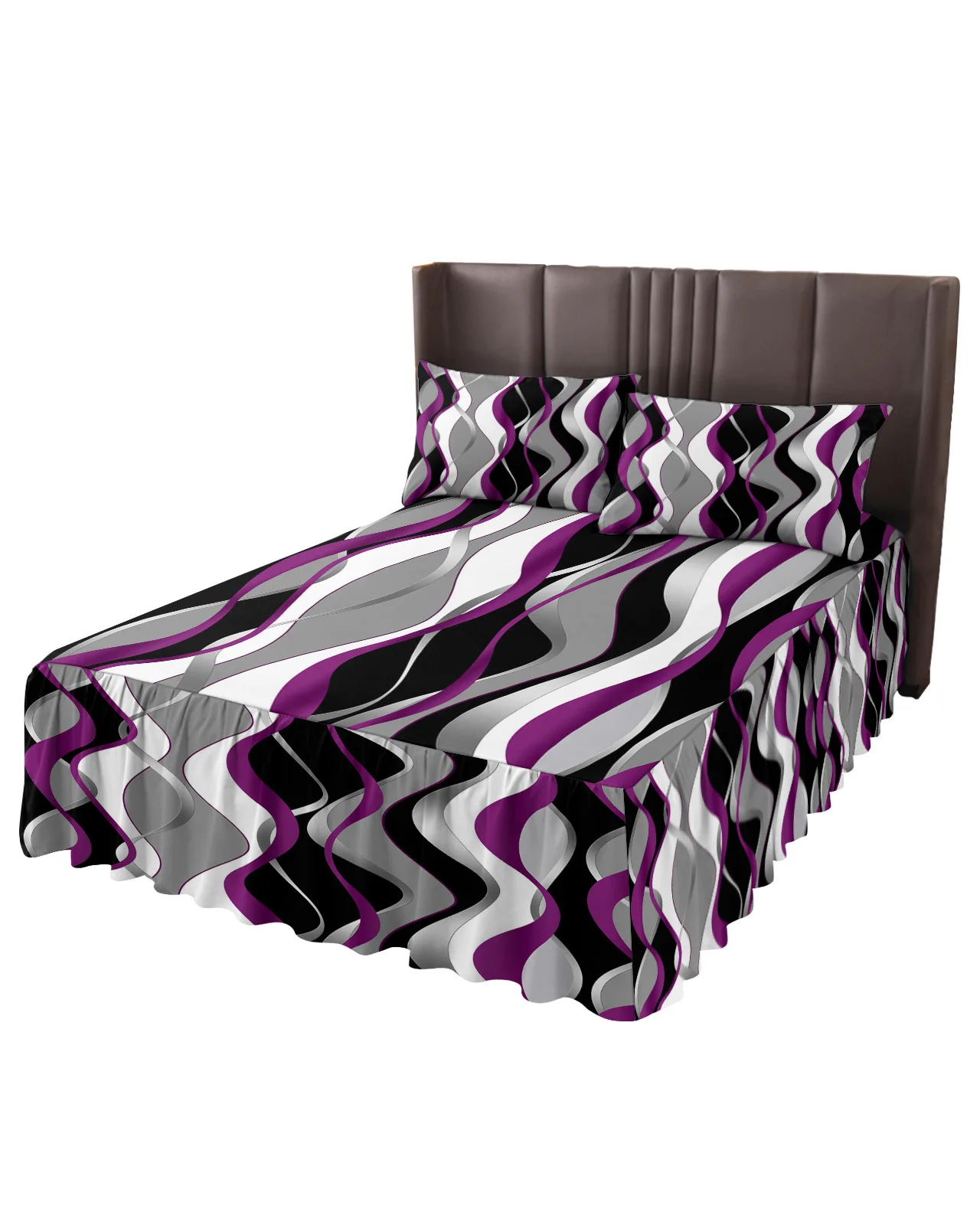 Abstract Lines Gradient Purple Bed Skirt Elastic Fitted Bedspread With Pillowcases Mattress Cover Bedding Set Bed Sheet