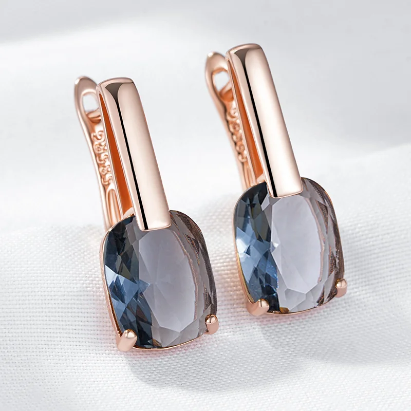 Wbmqda Grey Square Zircon Drop Earrings For Women 585 Rose Gold Color High Quality Bride Wedding Jewelry