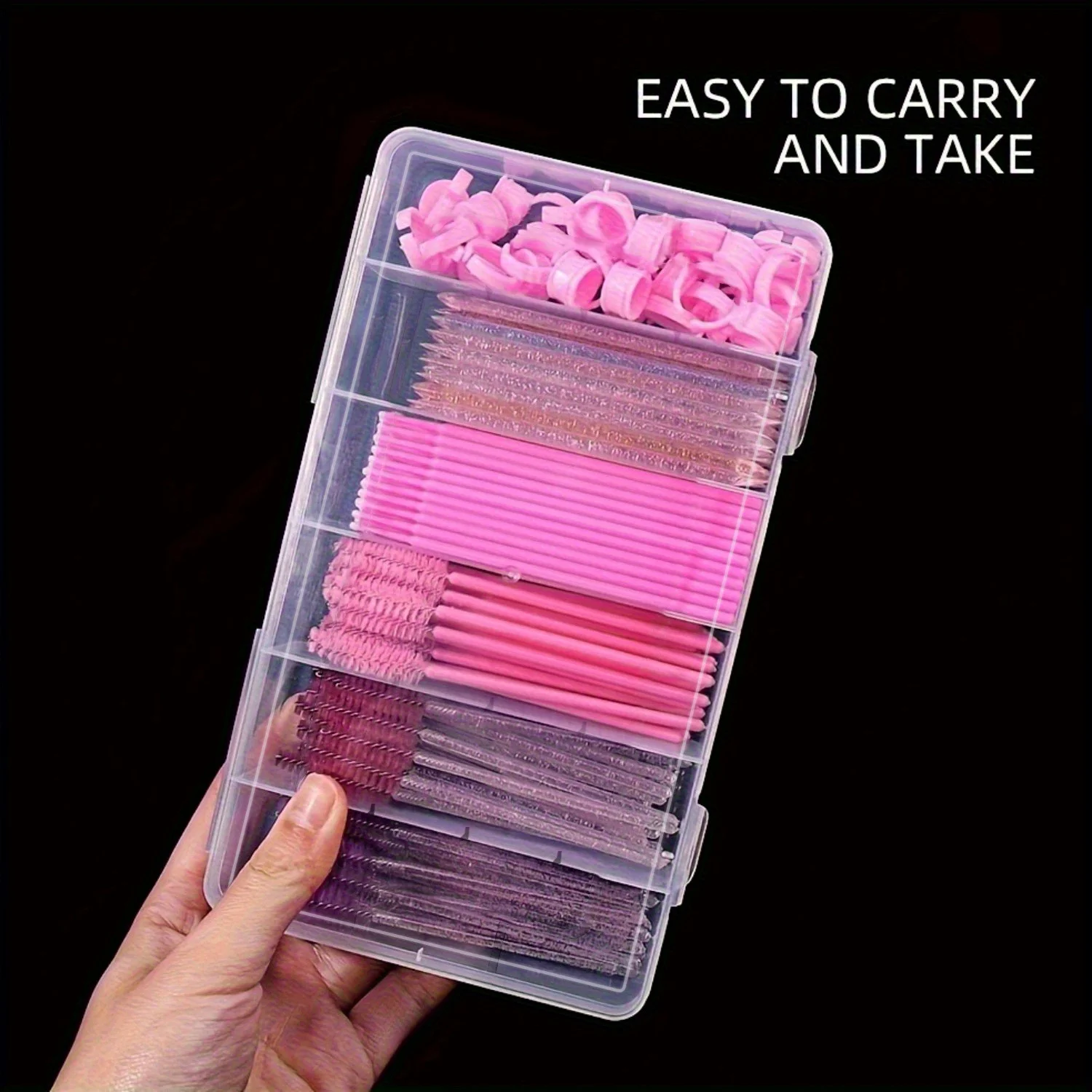 1個の透明な6区画まつげエクステンション収納ボックス |   接着剤、ピンセット、ツール用のスナップ蓋付き耐久性のあるプラスチック製メイクアップオーガナイザー