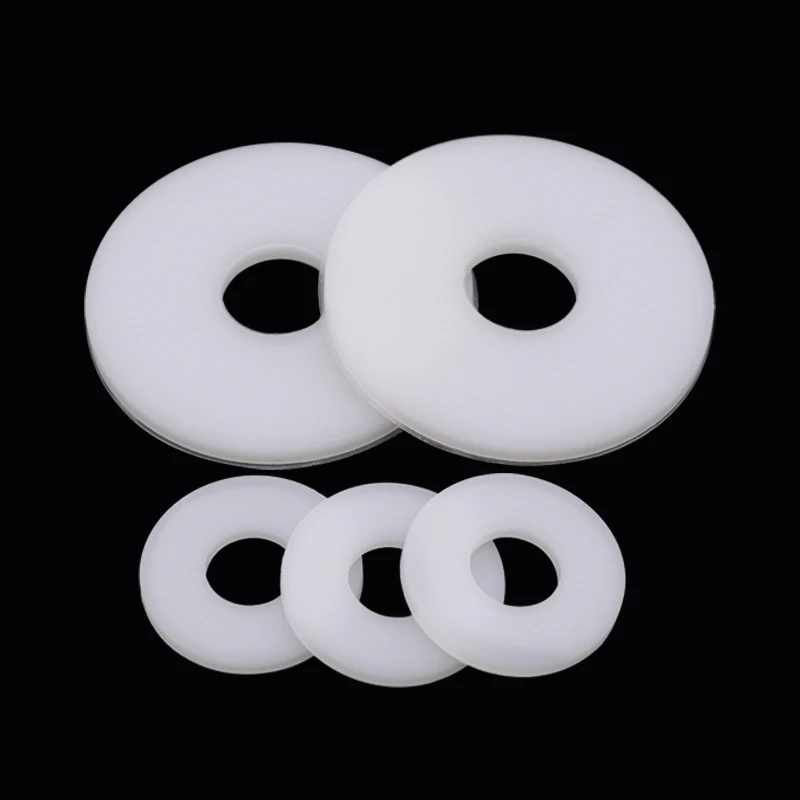 50~500 Stück M2 M2.5 M3 M4 Weiße Kunststoff-Nylon-Unterlegscheiben, Gummi-Isolierte Flachdichtungen, PTFE-Kunststoff-Schraubenscheiben – Detail 5