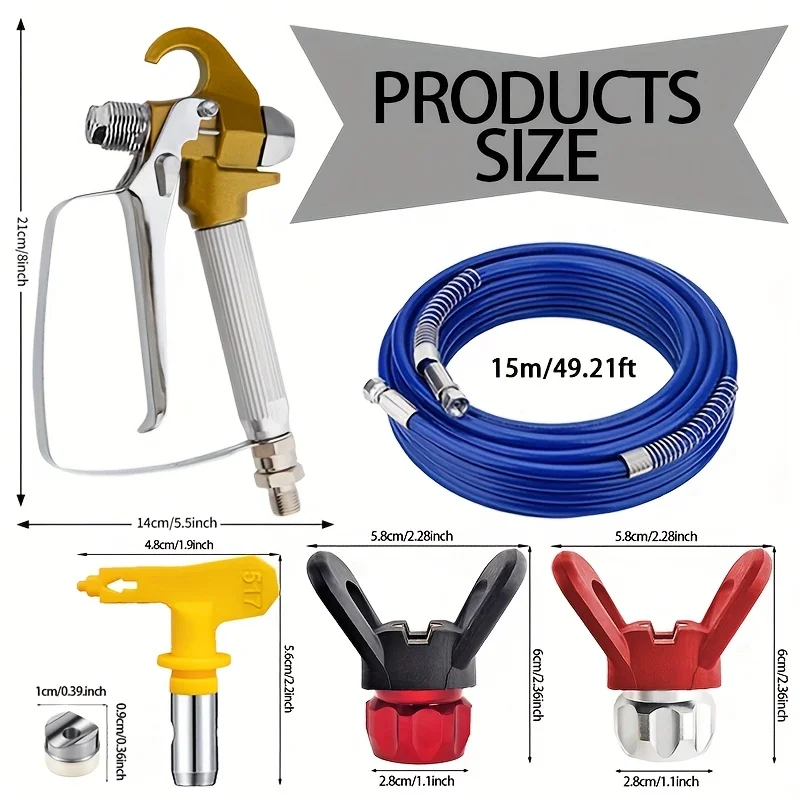 5-Piece Airless Spray Gun Kit-Includes Airless Spray Gun with 49.21-Foot High-Pressure Hose&1 Reversible Spray Tip & 2 Nozzle Se