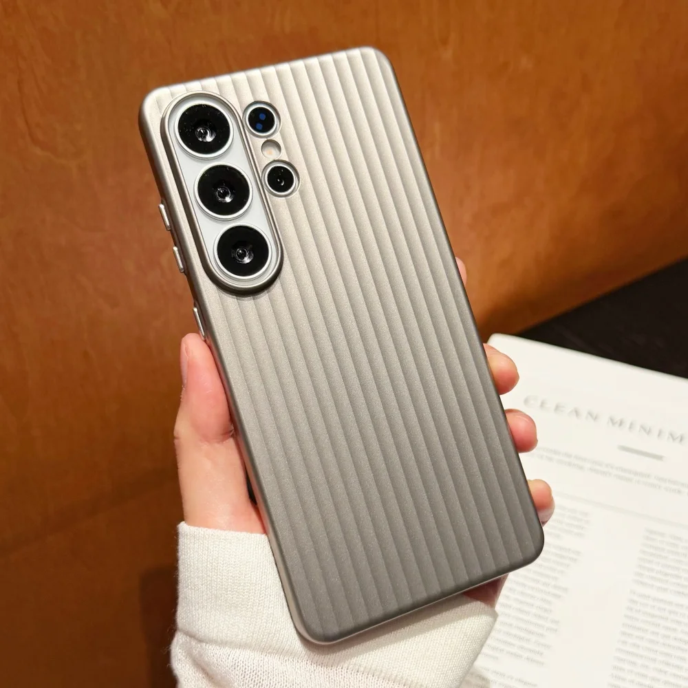 Luxury Luggage Striped Textured Corrugated Matte Case For Samsung Galaxy S26 Ultra S25 S24 S23Plus Thin Hard PC Shockproof Cover
