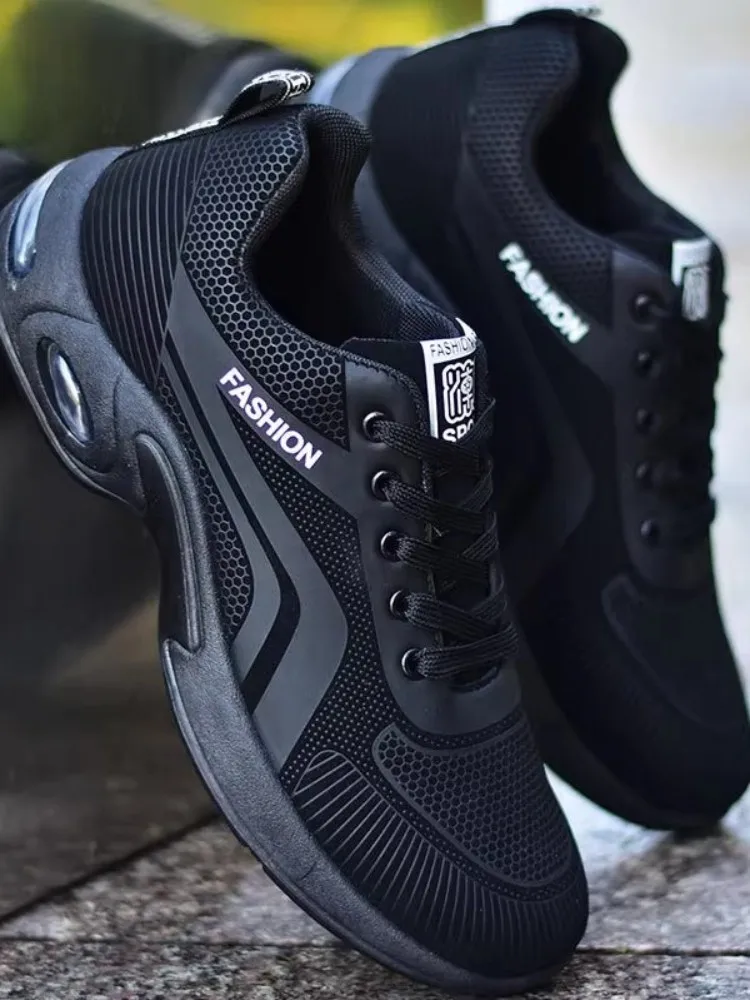 Mens Running Shoes Round Toe Lace Up Pu Leather Breathable Sport Shoes New Spring Outdoor Platform Non Slip Jogging Sneakers