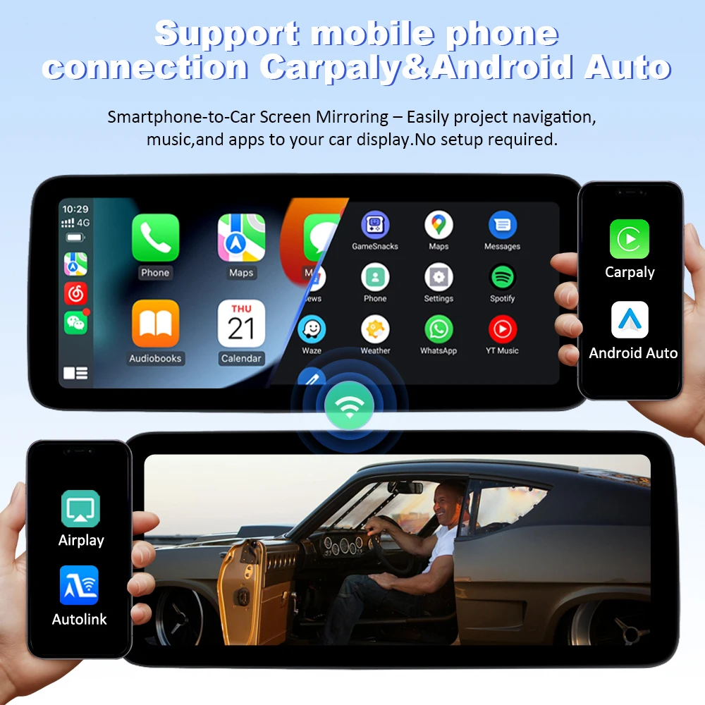 Radio de coche inalámbrico con CarPlay y Android Auto de 8.8 pulgadas para BMW Serie 3 y 5 E60 E61 E63 E64 E90 E91 E92 con sistema CCC CIC 2004-2012, sistema inteligente para coche, pantalla táctil multimedia inteligente con Bluetooth, navegación GPS, Autolink, Navi, Mirror Link, AirPlay.