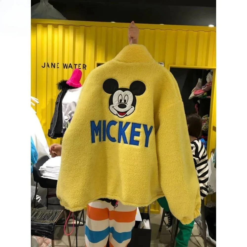 Весна и осень 2022, новая утолщенная куртка из флиса с Микки и ягненком, женская свободная женская одежда