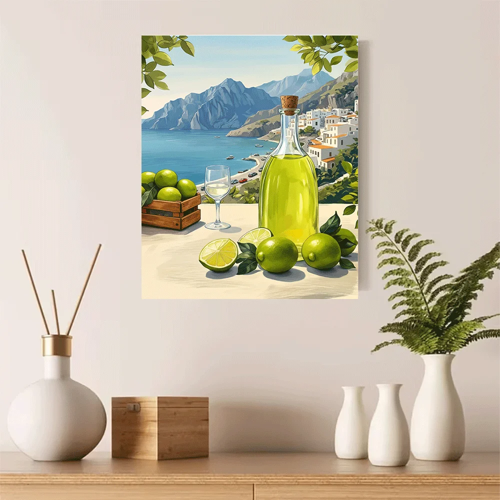 1PC-Unframed Canvas poster wall decoration  Lemon Olive Oil Mediterranean Sea View Villa Landscape Art Print