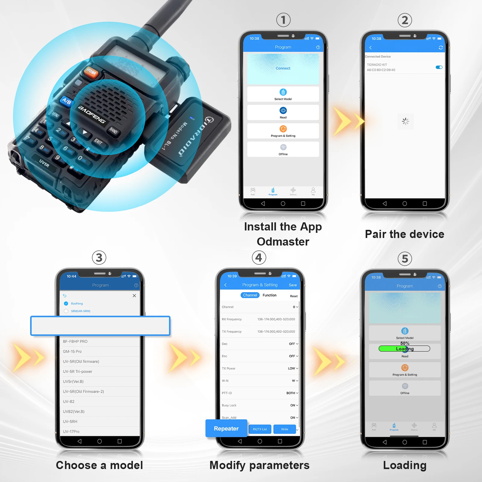 Radio Wireless Programmer Phone APP Programming for Walkie Talkie Multiple Model Search Repeaters for UV-K5(8) UV-5R UV-5RM