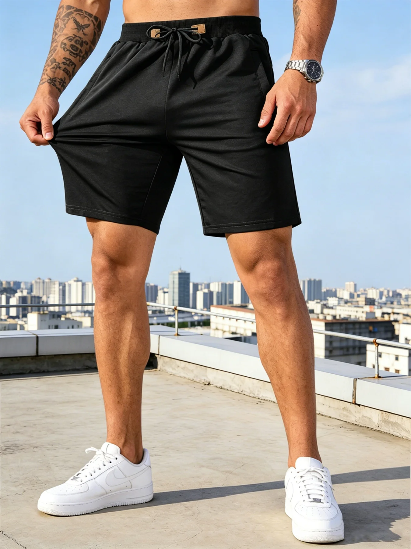 Männer Casual Shorts Neue Sommer Männlichen Mode Beiläufige Kurze männer Einfarbig Fitness Atmungsaktive Shorts Männer Kordelzug Shorts – Detail 4