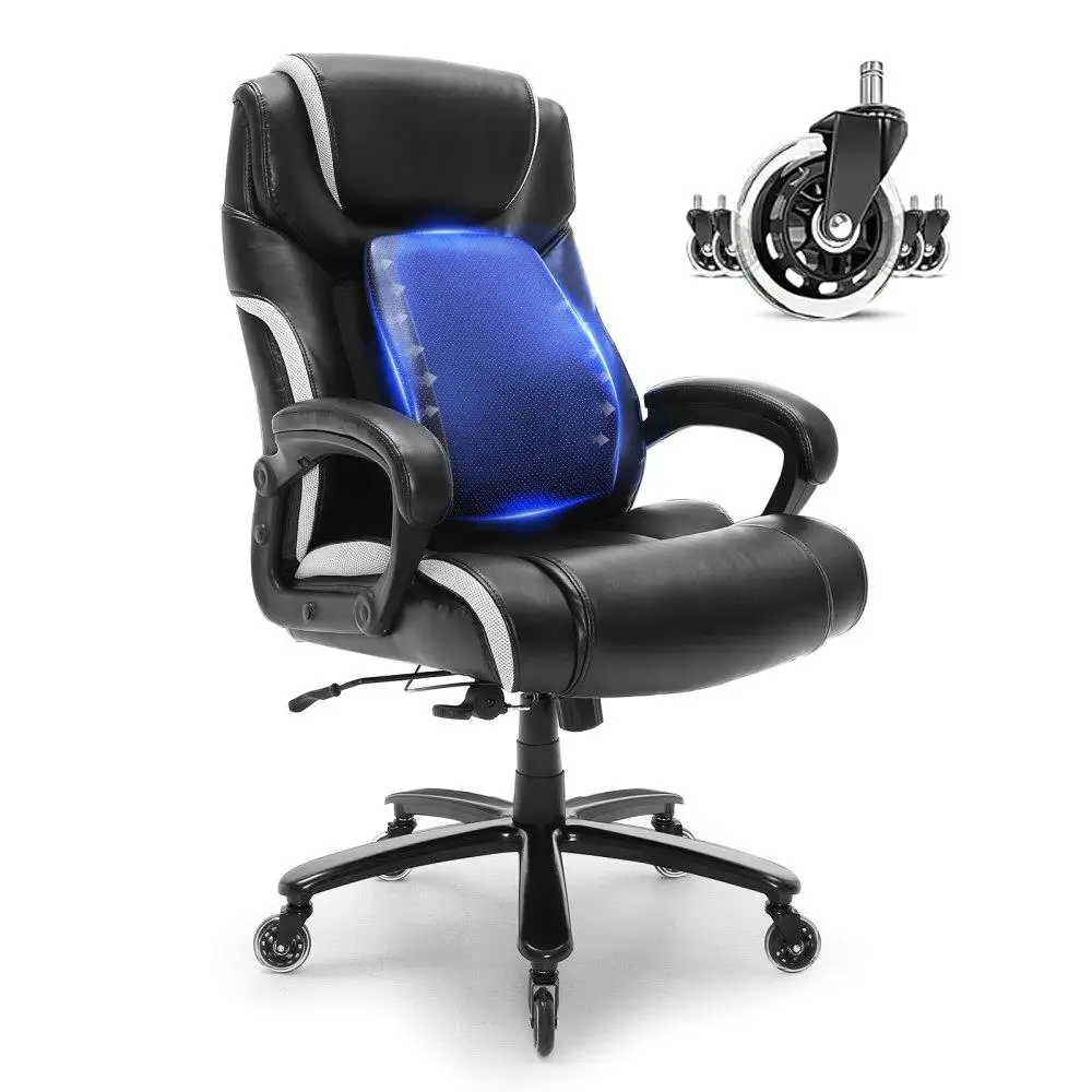 

Heavy Duty Office Chair with Adjustable Lumbar Support for Long Hours, 400lbs Capacity, Metal Base, Quiet Wheels