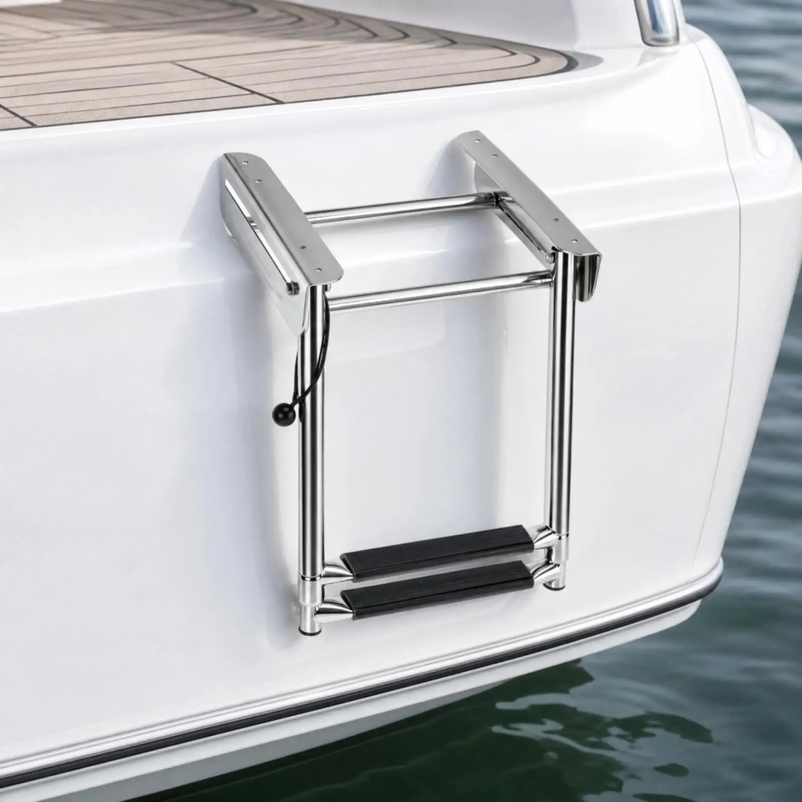 Stainless Steel Folding Boat Ladder Portable Marine Boarding Ladder with Pull Cord for Yacht Deck Inflatable Boat