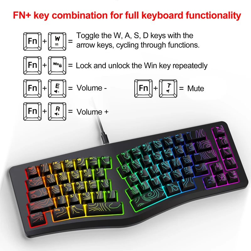 69-Tasten-Gaming-Tastatur, RGB-Hintergrundbeleuchtung, ergonomische Plug-and-Play-kompakte kabelgebundene Bürotastatur für Windows-Computer, Laptop, PC