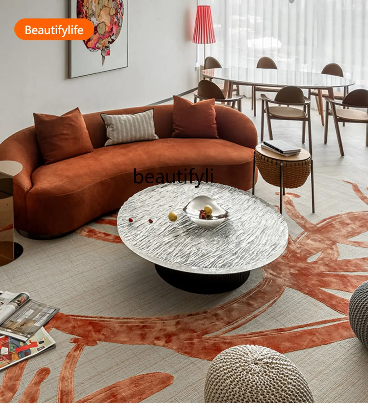 

A435 итальянский легкий роскошный домашний хрустальный журнальный столик, прозрачная смола, мебель с водной рябью, обеденный стол