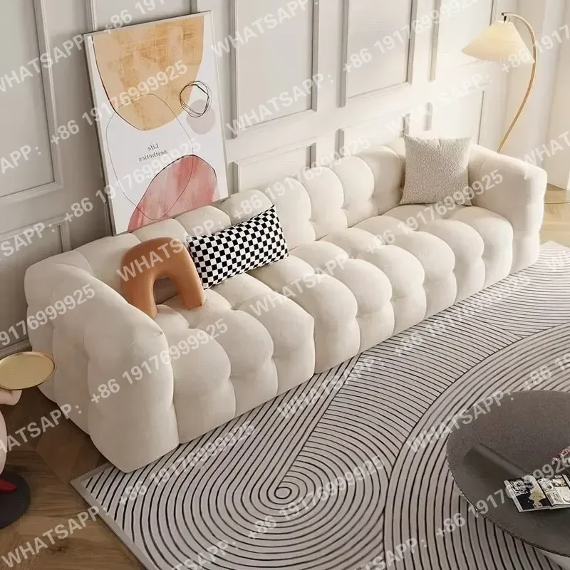 Italian Minimalist Villa Living Room Tufted Wood Lamb Plush Cloud-shaped Sofa Designer White Teddy Cotton Candy Sofa