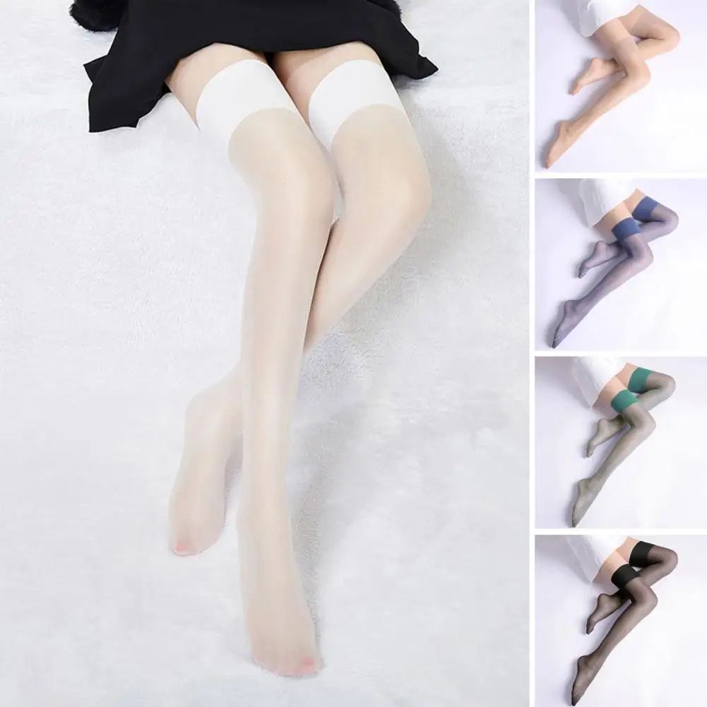 

1 Pair Women Stickings Ultra-thin See-through Thigh Length High Elasticity Skinny Soft Breathable Glossy Women Long Socks