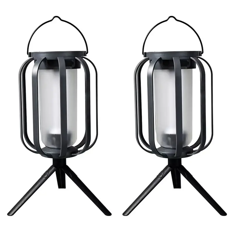 Solar Powered 2PCS Flameless Lantern Light With Base 4 Modes Adjustment Flickering USB-C Charging Auto On/Off