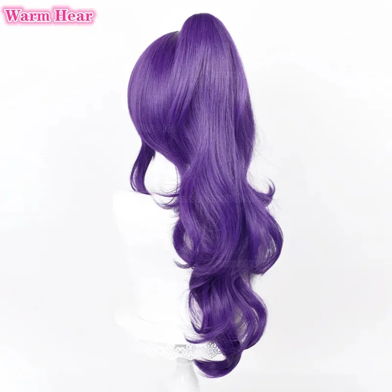 Qq38아사히나 애니메이션 롱 61cm 다크 퍼플 포니테일 웨이브 헤어 코스프레 아사히나 마후유 내열성 섬유 가발 +가발