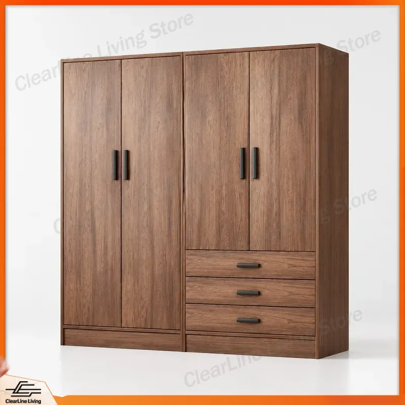 Simple Walnut Wardrobe for Home Bedroom Dormitory Rental Apartment Economy Storage Locker with Hanging Space