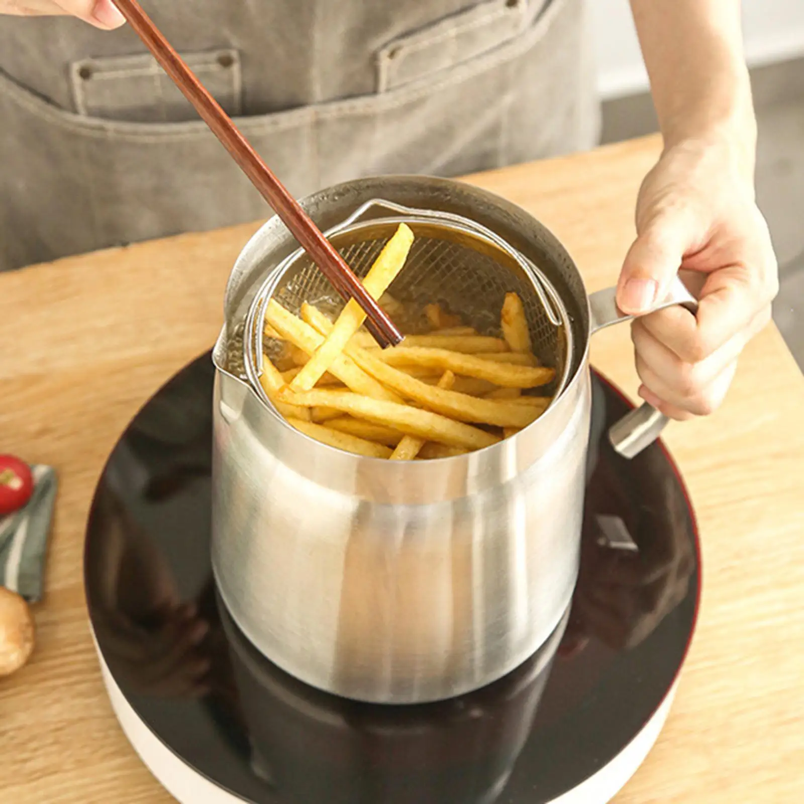 Colino per olio con cestello per friggere con filtro pentola per friggere portatile