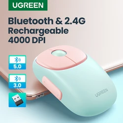 UGREEN 무선 블루투스 5.0 3.0, 2.4G 충전식 마우스, 4000 DPI 충전, 맥북 아이패드 태블릿 노트북용