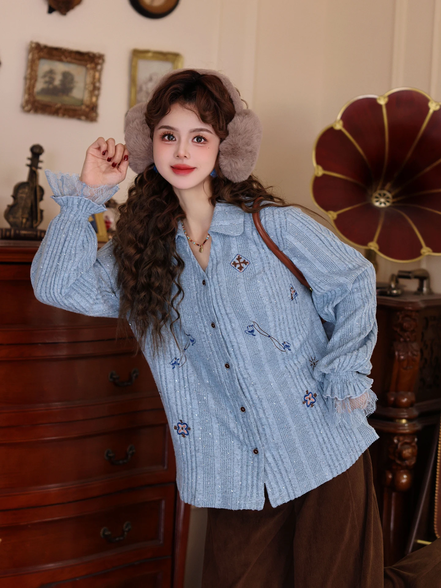 

Вязаный женский топ Chen Jiajie Bamboo Valley в винтажном гонконгском стиле с вышивкой, повседневный, с длинными рукавами