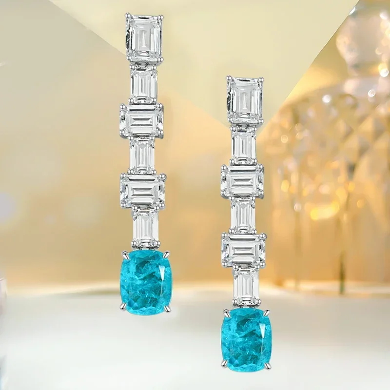 

Light Luxury Niche Long Earrings Set with High Carbon Diamonds and Emerald Cut High-end Engagement Gifts for Women's Jewelry