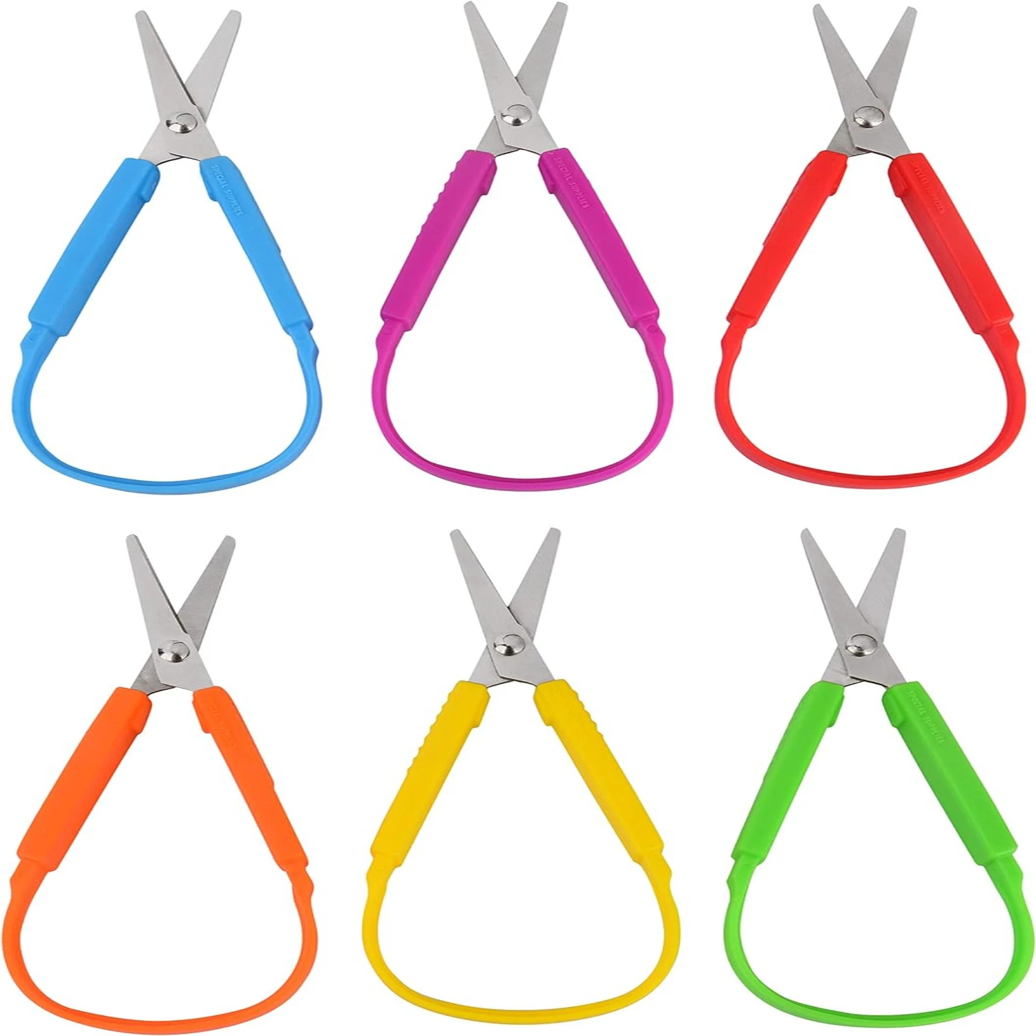 

Mini Loop Scissors for Children and Teens and 5.5" Inches (6-Pack) Looped, Adaptive Design, Right and Lefty , Small, Easy-Open