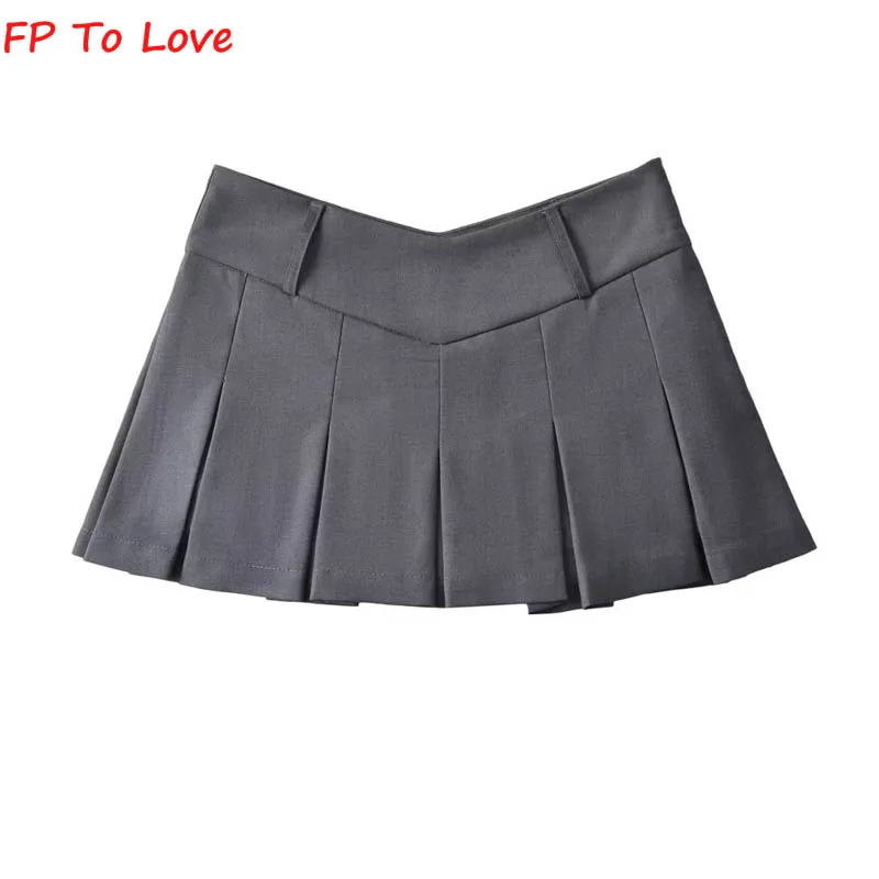 OOTD Pink Mini Skirts Pleated Low Drop Waist Culottes