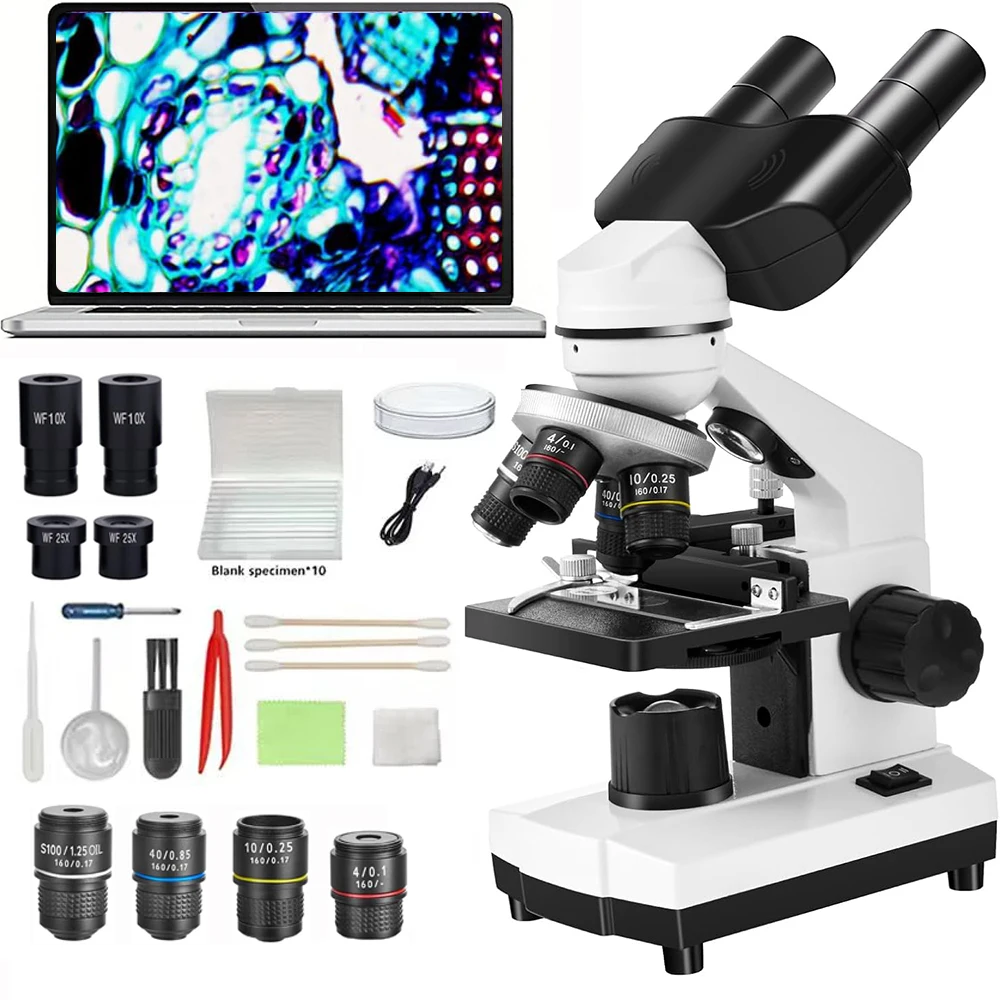 

Biological Optical Compound Four-Hole Binocular Microscope,, 40X-2500X for Beginners with School Laboratory Home Education