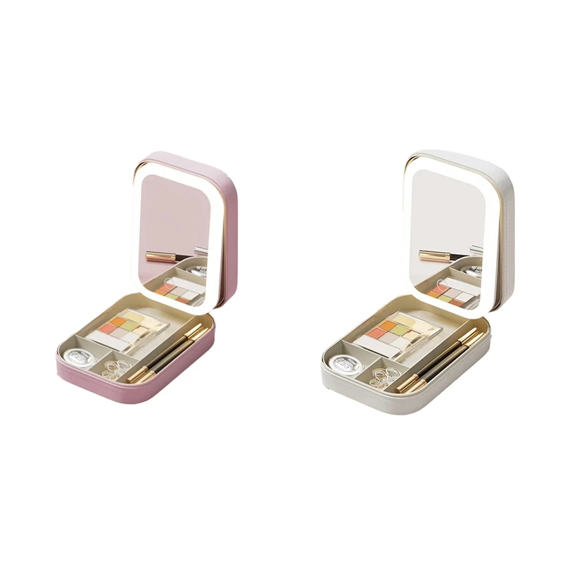 

MAKE-LED Mirror Makeup Storage Box - Portable Travel Cosmetic Case With Large Capacity, Ideal For Makeup Accessories