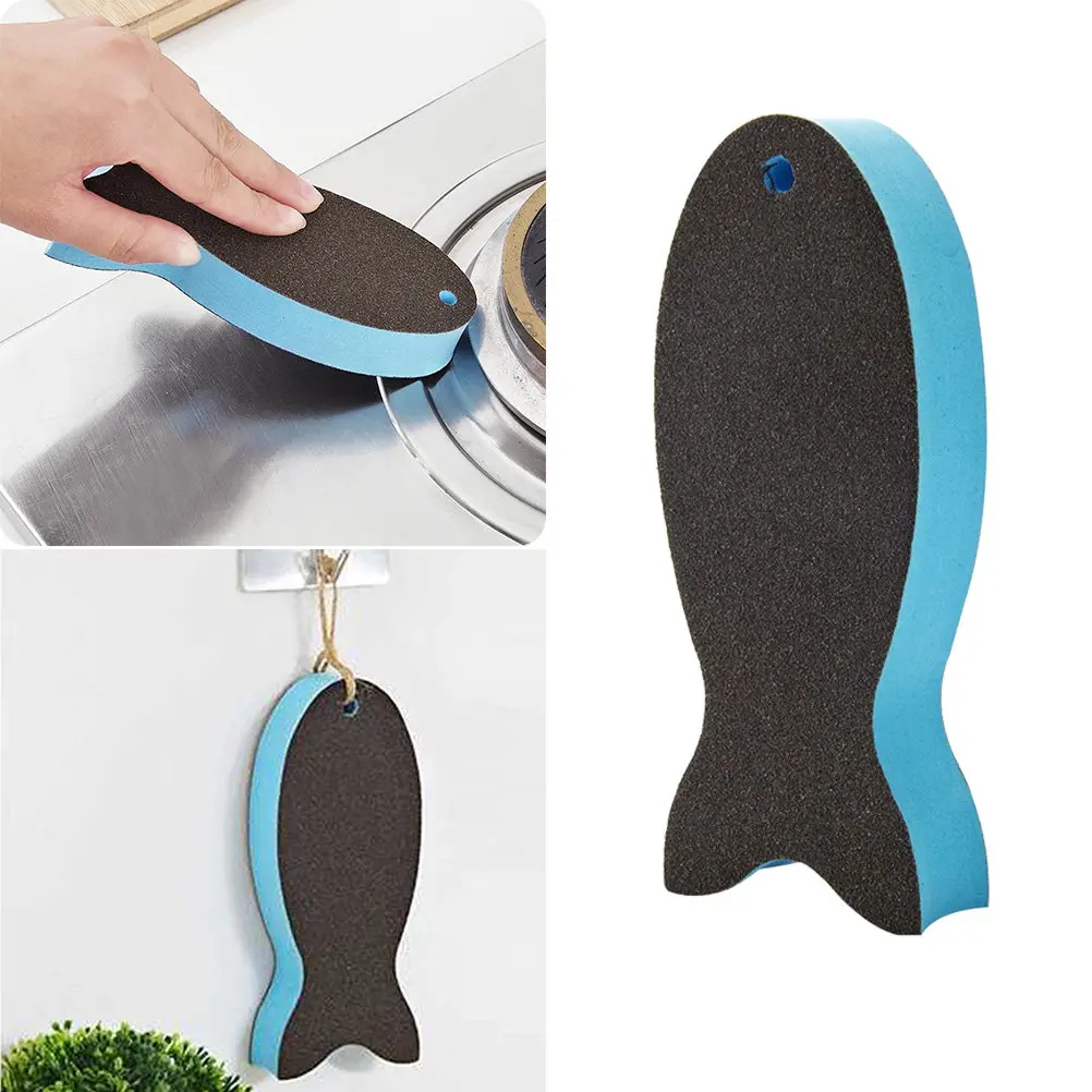 1Pcs Fish Shape Nano Emery Sponge Natural Carborundum Cleaning Sponge Strong Decontamination Eraser for Stubborn