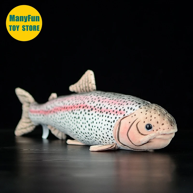 Regenboogforel knuffel - levensechte zalmvis knuffeldier, realistische zachte forel knuffel, Kawaii zoetwatervis pop cadeau