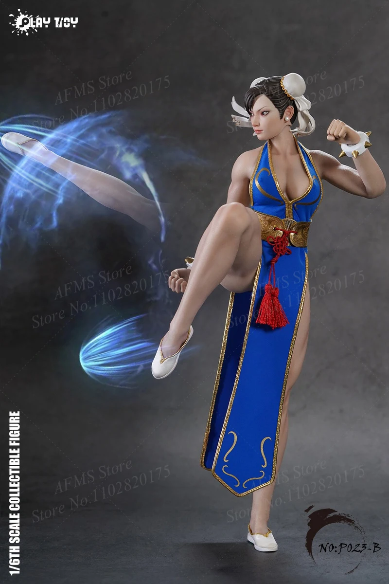 Figura colecionável em escala 1/6, chun li, deusa de combate clássica, corpo de silicone de grau muscular médico, 12 '', ação de soldado feminino