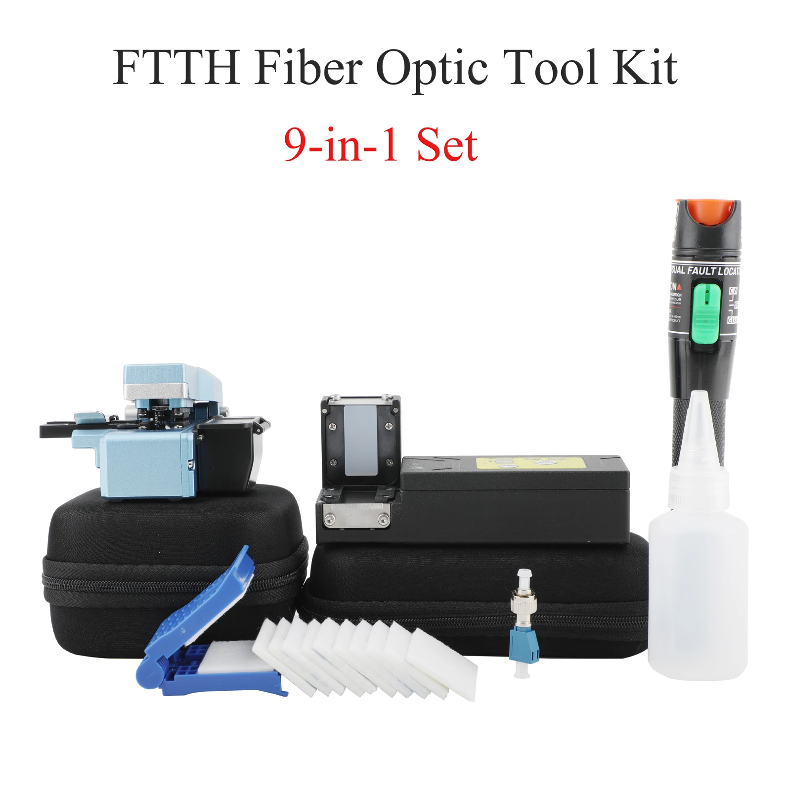 Fiber Optic Termination Tool Kit(3/4/6PCS in 1):Fiber Optical Thermal Stripper, Cleaver, Tester, Adapter, Cleaning Tools