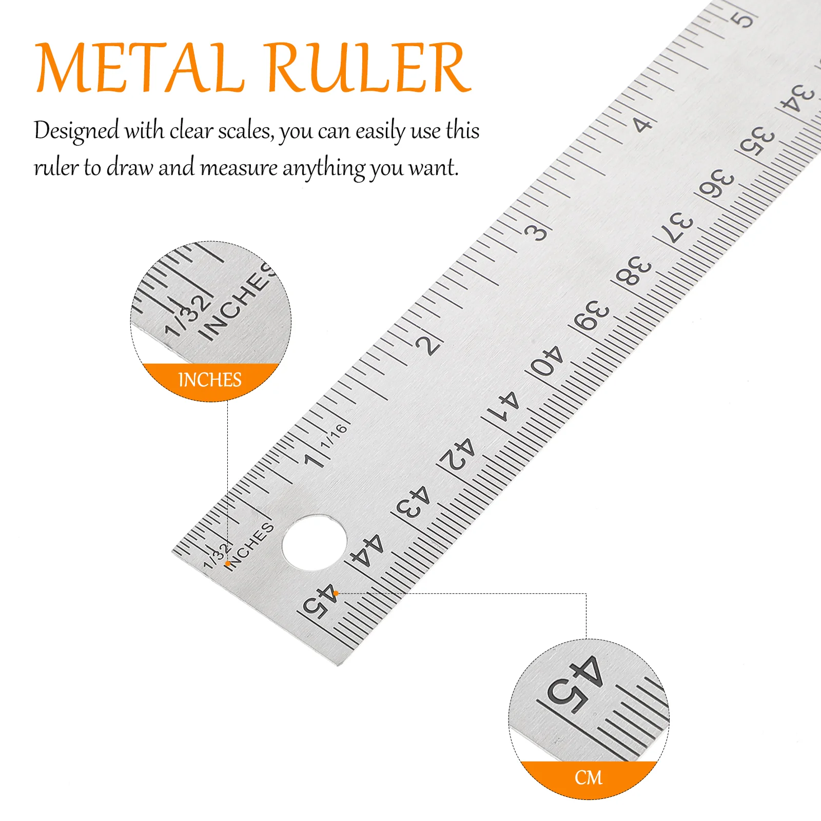 Villcase 18 Inch Ruler Stainless Metal Drafting Measuring Non- Ruler Inches CentiCork Back Rulerss Construction Distance Cork