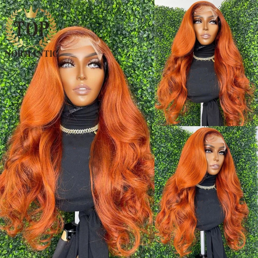 Topnormantic Orange Color Body Wave Wig Preplucked Hairline 13x6 Lace Front Wigs for Black Women Remy Brazilian Human Hair