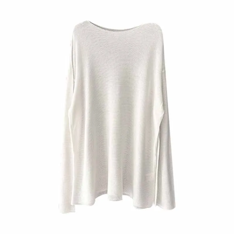 Zomerlicht Door Dunne Gebreide Trui Gerolde Rand Losse Zonnebrandcrème Pullover Tops Voor Dames