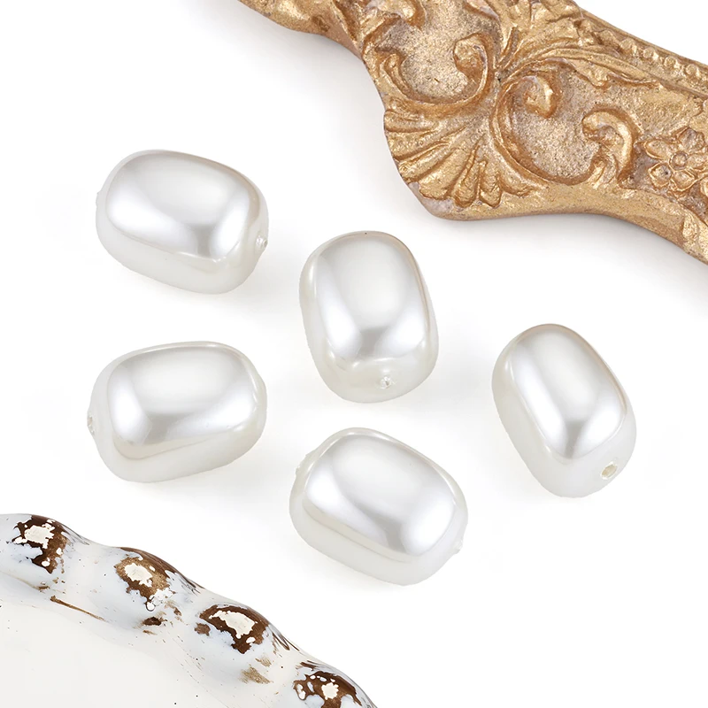 20 Pcs ABS Flat Square Baroque Through Hole Imitation Pearl Loose Beads DIY Bracelet Necklace Jewelry Making Accessories