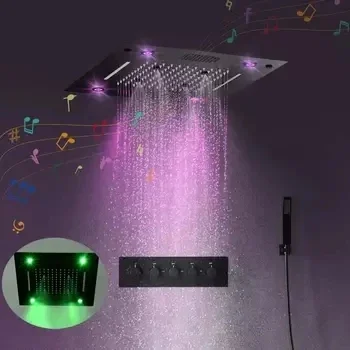 Chrome Black Luxury Colorful LED 400*400 cm Shower Heads Shower rain Ceiling Square SUS304 Bathroom Music shower head led