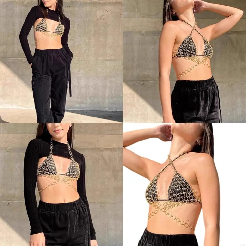 

39BC Body Chain Metal Openwork Design Chest Chain With Hollow Chain Design For Carnival And Festival Event Party Outfit