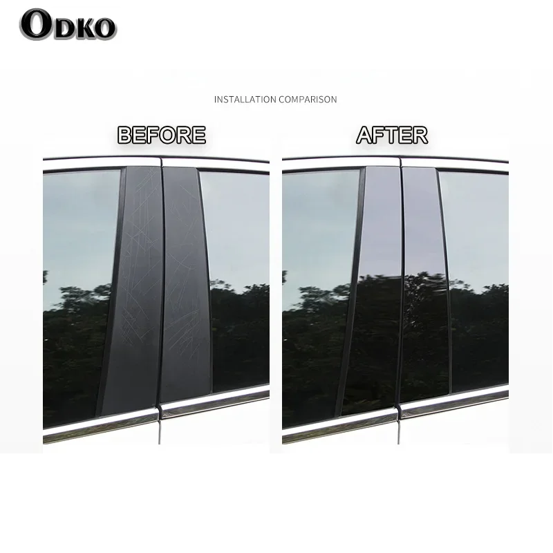 8Pcs Glossy Piano Black/Carbon Fiber/Chrome Car Door Window B C Pillar Post Cover Trim Sticker For Mazda 3 BK Sedan 2003-2008