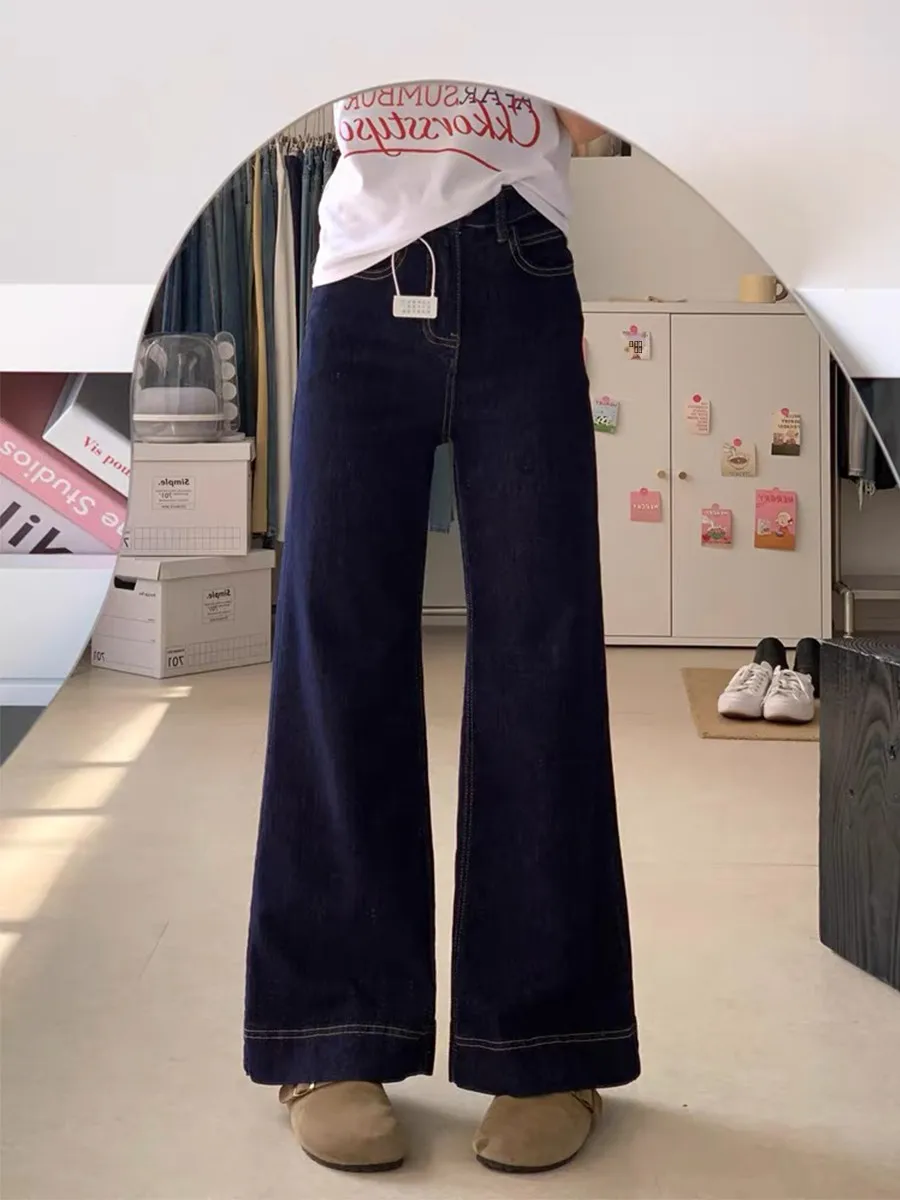 

Джинсы-клеш с высокой талией больших размеров для женщин, весна-лето, свободные широкие брюки прямого кроя для фигуры «груша»