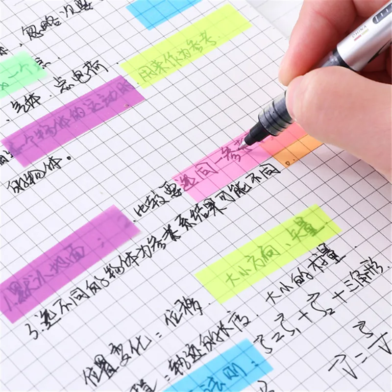 200sheets Color Transparent Sticky Notes Tab Self-Adhesive Posted It Clear Office School Annotation Books Page Marker Stationery