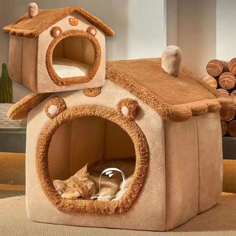 Pet Bed House Cushion Suitable for Small Medium Large Pets Foldable Pet House Removable Washable Cat Bed Indoor Warm Doghouse