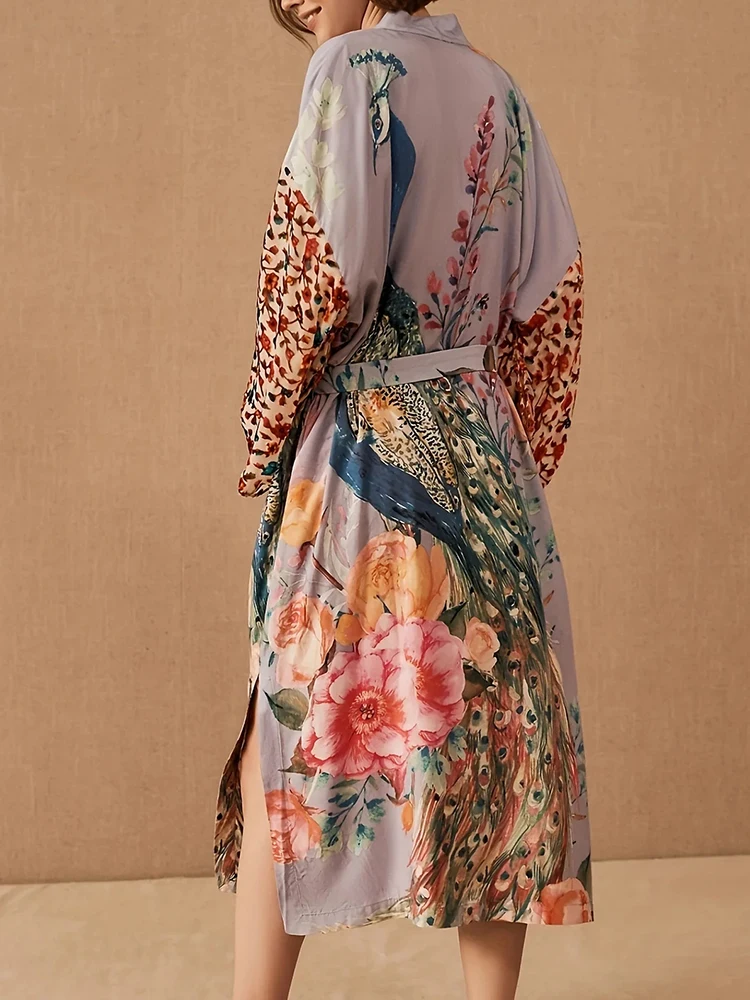 ผู้หญิงลําลองพิมพ์ชายหาดคาร์ดิแกนฤดูร้อนหลวมแขนยาวป้องกันแสงแดดปกปิดสําหรับการพักผ่อนริมทะเล