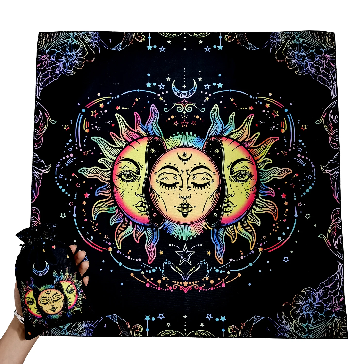 (Free Bag)1pc 29x29In Altar Tarot Card Tablecloth Sun Divination Tarots Game Tablecloth Board Playing Card Mat Velvet Tarots Bag