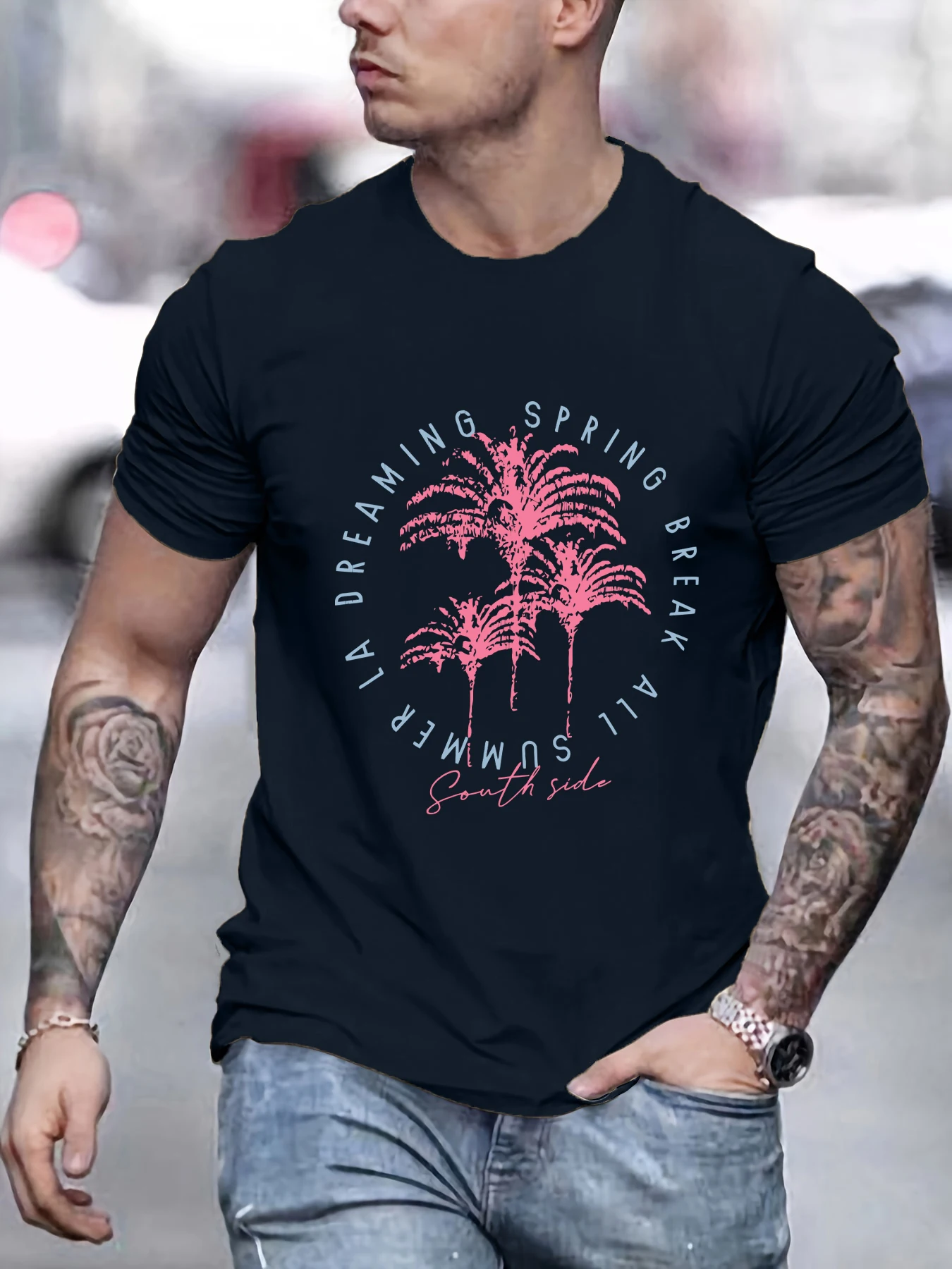 

Spring Break All Summer Coconut Tree Printing Mens T-Shirts Cotton Oversize T-Shirt Casual Short Sleeve Hip Hop Streetwear