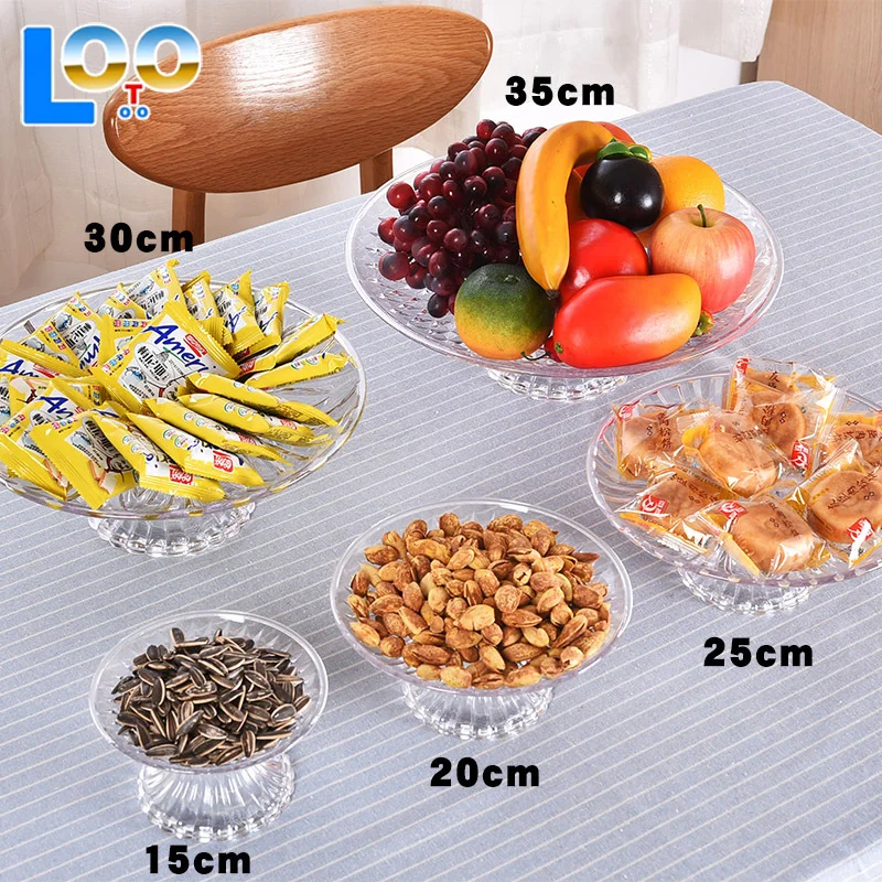Acrylic Clear Serving Plates Fruit Dessert Salad Tray Cupcake Display Stand Round Dinner Plate Kitchen Supplies