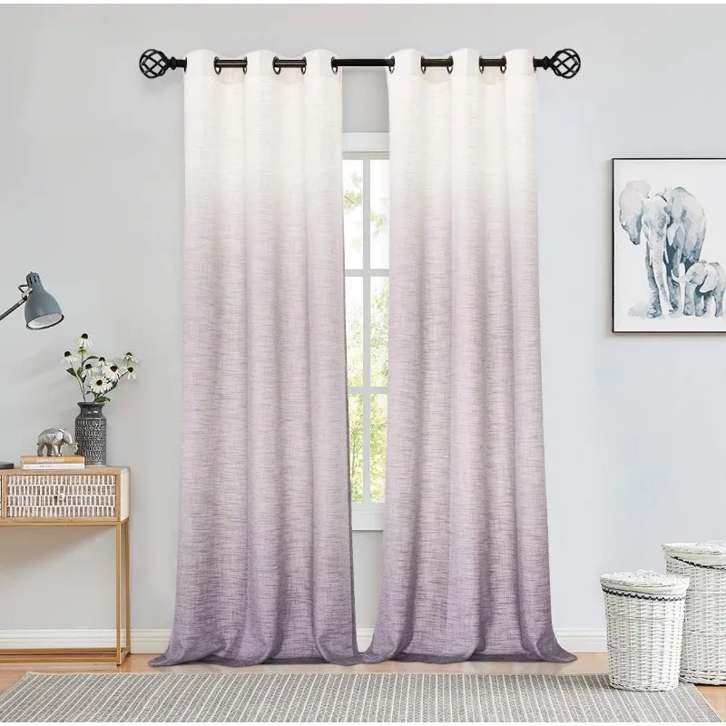 Ombre Window Curtain Panel Linen Gradient Print on Rayon Blend Fabric Drapery Treatments for Living Room/Bedroom